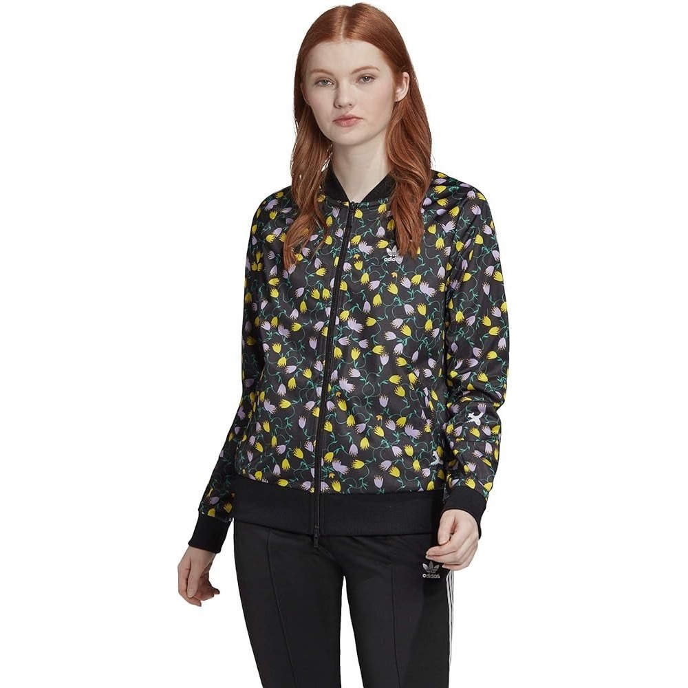 Adidas Originals Track Jacket Floral Black Tulip All over Print Zip Womens Large - Picture 9 of 10